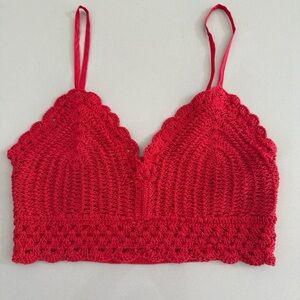 Red Boho Festival Beach Crochet Crop Top Bralette Size Small from BOG Collective